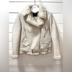 ZARA BASIC - Faux Shearling Biker Jacket M